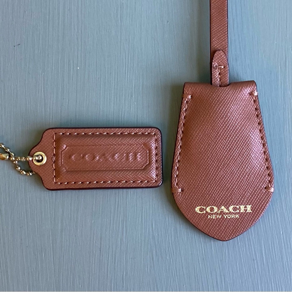 Coach Brown Leather Luggage Tags with Gold Logo